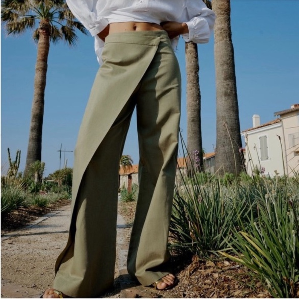 Zara Green Wide Leg Pants High-Waisted